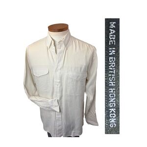 Made in BRITISH Hong Kong!  Sz M Lord & Taylor Herringbone Ivory Casual Shirt